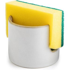 Zoeeker Sponge Holder for Kitchen Sink, Ceramic Dish Sponge Drying Caddy Scrubby Daddy Kitchen Organizer Cute Dish Rack for Sink Counter, Beige White (Cylindrical)