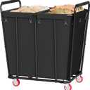 Hoctieon 2 Section Laundry Sorter Cart, 400L Rolling Hamper with Wheels, Industrial Laundry Basket Organizer, Extra Large Dirty Clothes Hamper for Home & Hotel, Heavy Duty, Black