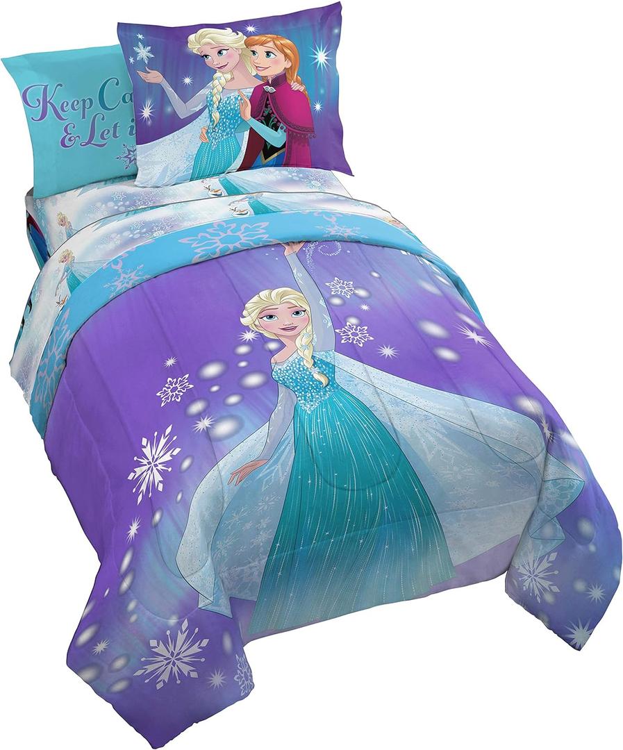 Jay Franco Disney Frozen 7 Piece Full Bed in a Bag Comforter Set - Reversible Comforter & Sheet Set Bedding Features Elsa and Anna - Super Soft Fade Resistant Microfiber (Official Disney Product)