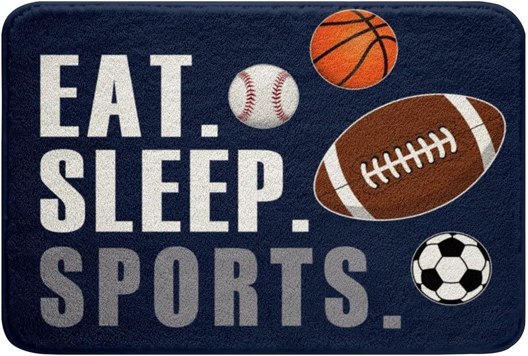Feelyou Football Bathroom Rugs Kids Basketball Basketball Ball Games Bath Mats for Boys Girls Sports Theme Bath Rugs for Bathroom Breathable Doormats Floor Mat Decor 16"x24"
