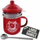 Mini Bacon Grease Container with Strainer, Lid & Spoon 15 oz Dishwasher Safe Enamel Grease Keeper with Lid & Stainless Steel Fine Mesh Strainer - Farmhouse Cooking Fat Storage Cup, Bacon Grease Jar