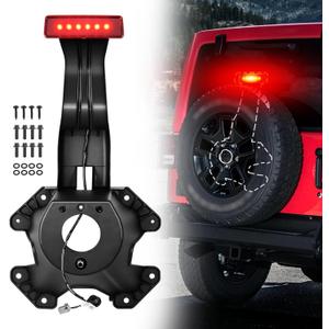 Spare Tire Holder Bracket with 3rd High Mount Brake Light & Wiring Harness, Screws Compatible with Jeep Wrangler JK 2007-2018 Tire Carrier Rack Replace# 55397217AJ, 68048581AA (Red Lens)