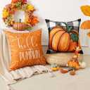 2 x Artscope Fall Decorative Throw Pillow Covers 20x20 Inch Set of 4 Fall Gifts for Home Decor, Buffalo Plaid Autumn Pumpkin Maple Leaves Harvest Decoration Pillow Cases for Home Sofa Couch Decor-Orange A