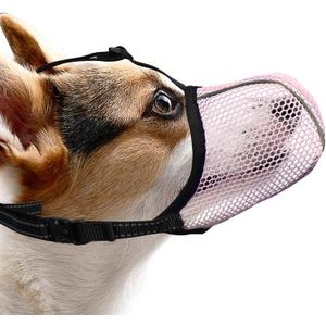 Dog Muzzle, Breathable Soft Muzzle for Small Dogs to Anti & Prevent Barking Biting Chewing, Reflective & Adjustable Basket Muzzle with Air Mesh for Toy Poodles Pink S (S, Pink)