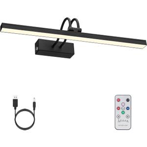 FUNCHDAY Picture Light, Wireless Rechargeable Gallery Light with Remote, 280LM Dimmable Painting Art Lighting Battery Operated, 16" Metal Picture Lights for Wall Art,Paintings,Mirror (Black)