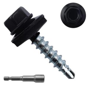 JEGONFRI 300pcs #10 x 1 Black Hex Head Self-Drilling Metal Roofing Screws, EPDM Washer, Colored Head, Wood Screws, Sheet Metal Roof Screw with Hex Driver Bit