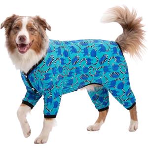 LovinPet Pitbull Pjs for Dogs Fall, Pet Anxiety Relief, Uv Protection Dog Clothes, Comfy Stretchy, Lightweight Fabric, Lemur Print, Large Dog Pjs, Pitbull Clothes,3XL (Blue)