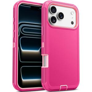 Jelanry Case for iPhone 17 Pro 5G 6.3-inch, Heavy Duty Rugged & Dual-Layer Shockproof Dropproof Protection w/Port Anti dust Scratch Armor Back Cover Phone Case for Apple iPhone 17 Pro, Pink