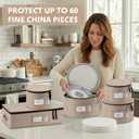 China Storage Hard Shell Containers 5-Piece Set Moving Boxes for Dinnerware, Glasses, Plates, Mugs and Saucers Sturdy Dish Organizer with Dividers for Seasonal Storage - Service for 12 - Brown