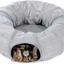 PAWZ Road Cat Tunnel Bed Large Cat Donut Tunnel for Indoor Cats, Collapsible Cats Tube with Central Mat, Peek Hole and Cat Toy Hanging Balls
