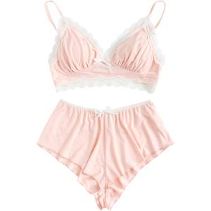 SweatyRocks Women's Lace Trim Underwear Lingerie Straps Bralette and Panty Set (Large)