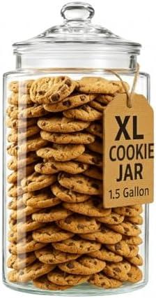 1.5 Gallon Glass Cookie Jar - Tall Food Storage Container with Airtight Lid - Large Kitchen Canister for Sugar, Flour, Dog Treat, Candy, Biscotti & Apothecary - Pack of 1