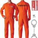 Maxim Party Supplies Prison Jumpsuit Costume Inmate Outfit, 3 Piece Convict Jail Uniform, Criminal Orange Prisoner Suit (Medium)