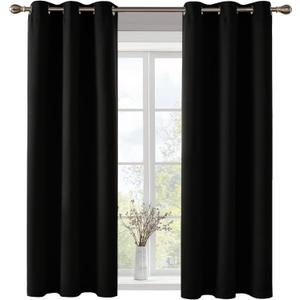 Deconovo Blackout Grommet Curtains  Thermal Insulated, Noise-Reducing, Sustainable & Easy-Care Drapes for Bedroom, Living Room & Office  Oeko-TEX Certified, Black, 42W x 63L Inch (Set of 2)