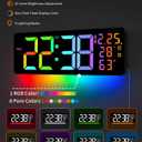 17.2" Large Digital Wall Mount Clock, Count Down Timer, Alarm, Big LED, 11 RGB Color, Temperature for Living Room Classroom Desk, Xmas, Birthday Gift for Senior Mom Dad (Rectangle)