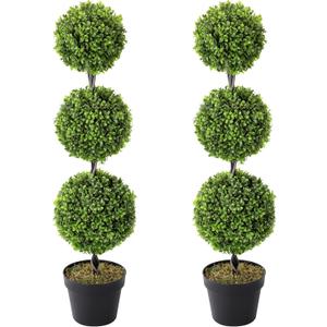 2 Pack 3Ft Artificial Boxwood Topiary Tree,Faux Topiary Ball Trees for Front Door Porch Decor Lifelike Fake Plant Greenery Arrangements with Black Pots for Home Office Desk Decor-Green
