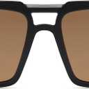 VANLINKER Polarized Trendy Square Double Bridge Aviator Sunglasses for Women Men Retro Vintage Shades VL9835 (Black Frame Brown Lens)