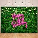 Greenery Grass Birthday Backdrop for Women Summer Tropical Bday Decorations,Pink and Green Neon Happy Birthday Backdrops Banner Photography Background Girls Bday Party Supplies Photo Booth Prop 10x7ft