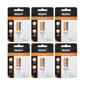 REACH Dentotape Waxed Dental Floss Tape, Unflavored, Extra Wide Floss, Shred & Frey Resistant, Plaque Remover for Teeth, Easy on Gums & Teeth, Oral Care, PFAS Free, for Adults & Kids, 6 Pack, 100 yd