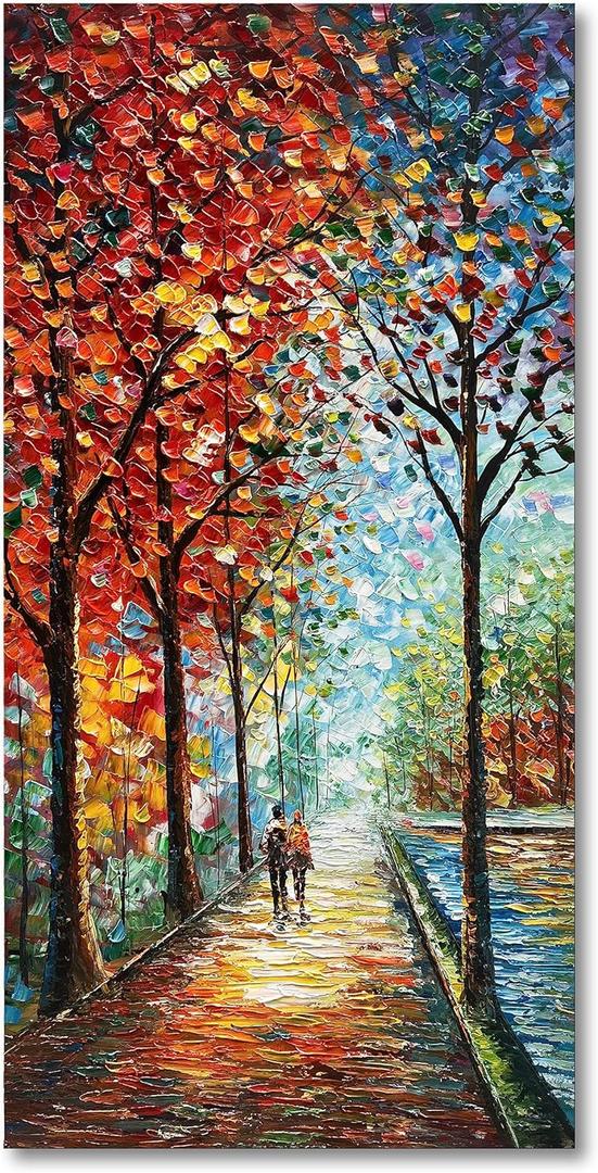 Art Hand-Painted Landscape Oil Painting Wall Art 24x48 Inchs Contemporary Abstract Vertical Texture Oil Painting for Living Room Bedroom Wall Decoration (Ts04)