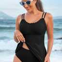 Aleumdr Women's Tankini Bathing Suit 2 Piece Tummy Control Swimsuit Scallop Trim Tankini Top with Bottom (Black, L)