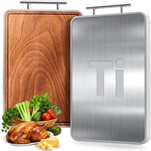 Titanium Cutting Boards For Kitchen,Ebony Wood Cutting Board,Double Sided Metal Chopping Board With Handle And Juice Groove, Idea Kitchen Appliances For Meat And Charcuterie