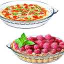 2-Pack (8") Glass Baking Dish Set, Round Glass Pie Pan for Dinner Baking and Serving with Easy Grab Handle
