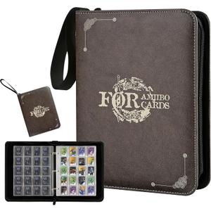 iofeiwak Mini Amiibo Card Display Album, Brown, 0.82x1.22 inch, Faux Leather, Waterproof, 20 Sleeves Included