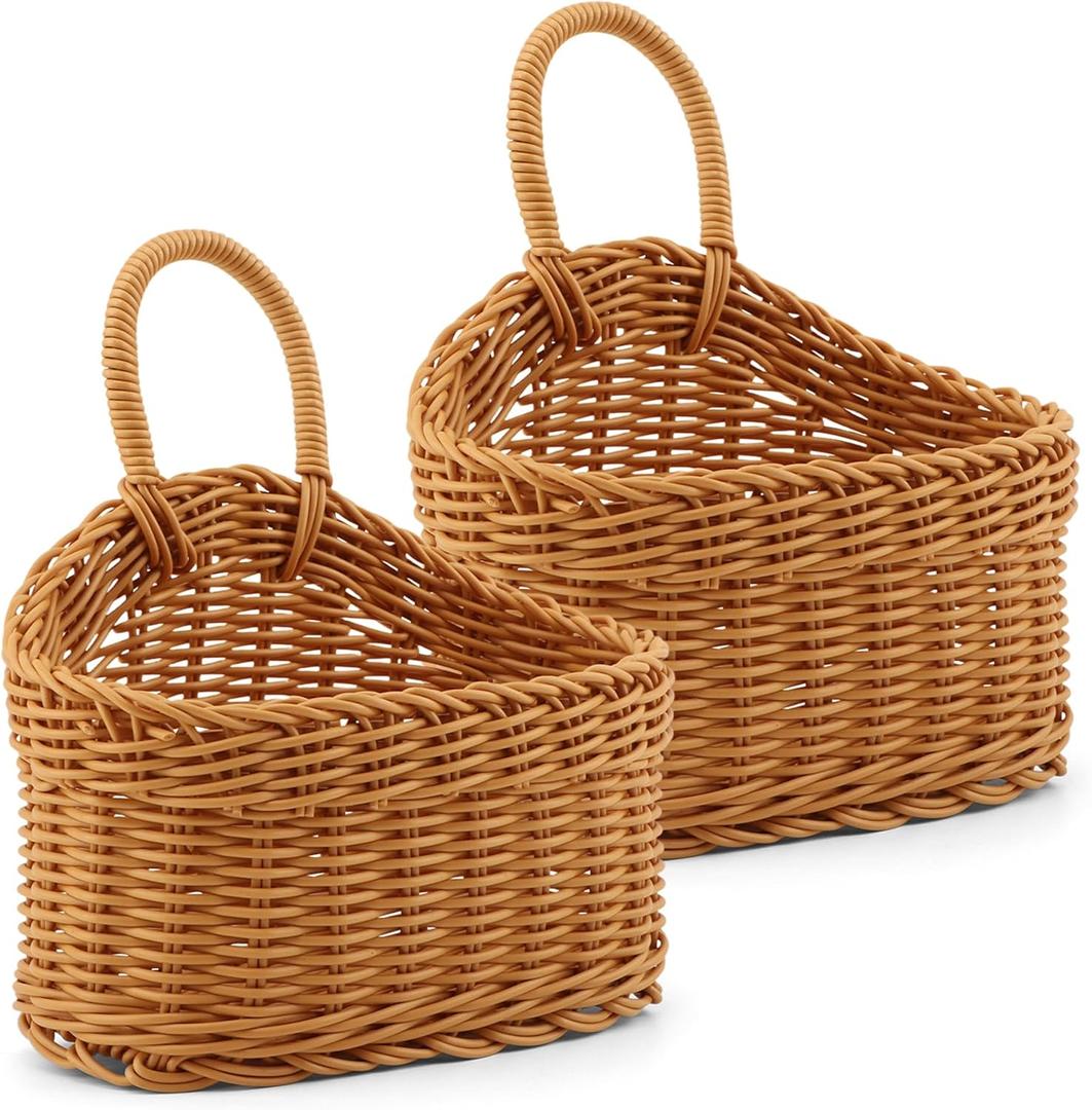 Hanging Storage Baskets - 2 Pcs Wall Decorative Storage Baskets Woven Hanging Basket with Handle,Wall Basket Bin for Kitchen Storage and Home Decor