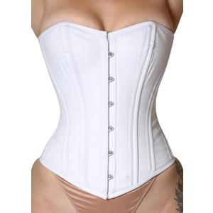 Heavy Duty Overbust Corset Waist Trainer Double Steel Boned Shaper Womens White Corset (X-Small)