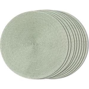 FunWheat Round Braided Placemats Set of 8 Place Mats for Dining Table Woven Washable Non-Slip Table Mats 15 Inch(Fog Green,8pcs)