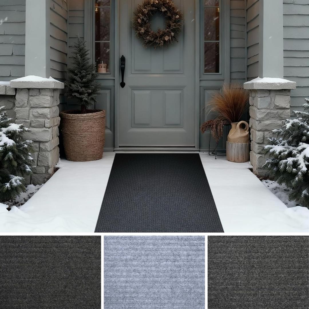 iCustomRug Ribbed Entryway Mat, 3' x 9', Black, Indoor/Outdoor, Waterproof TPR Backing, Low-Profile All-Weather Utility Carpet