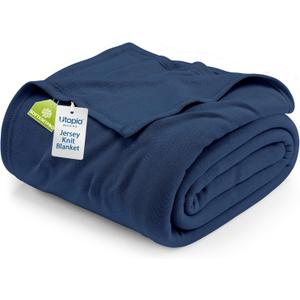 Utopia Bedding Knit Blanket Queen Size (90x90 Inches, Navy) Soft Lightweight Jersey Breathable Sweatshirt Blanket for Bed,Couch & Sofa