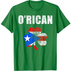 Puerto Rican St. Patrick's Day O'Rican Shamrock Flag T-Shirt, S