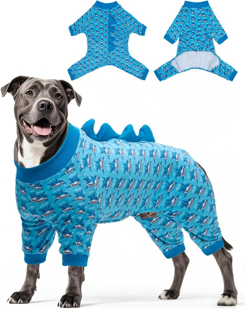 CuteBone Shark Costume Dog Pajamas, Stretchy Spandex Crystal Velvet Sleepwear Coat for Small Dogs, Soft & Warm Pet Outfit Clothes for Cold Weather, Cozy Pullover Design COSP07-4XL 