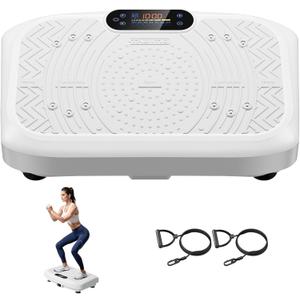 Vibration Plate Exercise Machine Lymphatic Drainage, Full Body Shaking Workout Vibrating Plate Weight Loss, 199 Adjustable Speeds 450 Lbs Capacity Fitness Platform for Women Men (White)