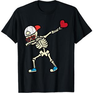 Valentines Day Skeleton Dab Boys Kids Toddler Youth Men Teen T-Shirt M