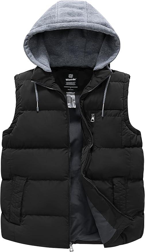 wantdo Men's Winter Vest Thick Padded Sleeveless Jacket Quilted Puffer Vest with Detachable Hood Size Large