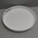 Round White Decorative Serving Tray with Handles, 13 Versatile Ottoman Tray for Coffee Table, Entertaining, Outdoor Patio, Living Room