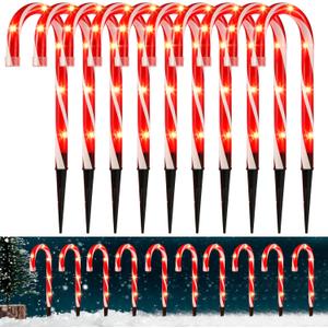 Christmas Candy Cane Pathway Markers Lights, Candy Canes Lights Outdoor, 10 inch Set of 10 Pack Christmas Candy Cane Lights Decorations Yard Candy Cane Pathway Lights, Lighted Candy Cane Decor Garden