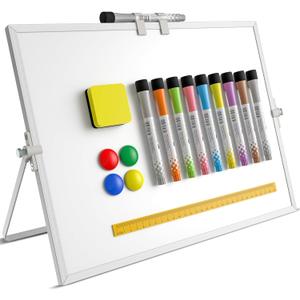 Dry Erase White Board, 16"X12" Double-Sided Magnetic Whiteboard with Stand,10 Markers,1 Ruler,4 Magnets,1 Eraser, Portable Small White Board Easel for Wall Kids Drawing Office School Memo to Do List