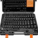 Impact Socket Wrench Set 1/2" Drive - Trivd Frol 65pcs Impact Socket Set Metric and Standard Full, Metric Socket Set 8-24mm & SAE Socket Set 3/8"-1-1/4", Shallow & Deep Socket Set, Extensions, Adapter