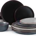 Famiware Mercury Plates and Bowls Sets, 12 Pieces Stoneware Dinnerware Sets, Dishes Set for 4, Microwave and Dishwasher Safe, Multi-color