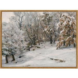 ARPEOTCY Framed Canvas Wall Art, Winter Landscape Christmas Decor, Living Room Snow Scenery Paintings Wall Decor, Home Bedroom Bathroom Vintage Decorations, Christmas Holiday Gifts, 12x16 Inch