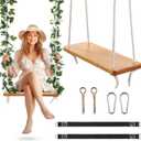 Wooden Tree Swing,Wooden Swing for Adults/Kids with 500lbs Load Capacity Waterproof Wooden Swing Seat Adjustable Hemp Rope Plus Tree Straps 100 inch for Indoor,Backyard,Garden,Playground (Flower)