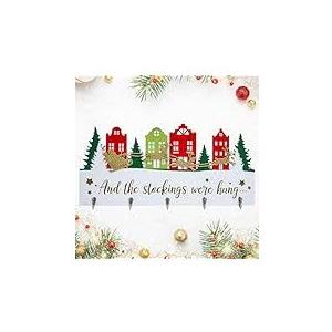 Christmas Stocking Holder with Hangers Christmas Snowflake Wall Mount Decorations for Home Wooden Hanging Sign Mantle Decorative Hook Holiday Xmas Fireplace Party Decor Gift