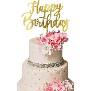 Handmade happy birthday Cake Topper, Happy Birthday Cake Bunting Decor,Birthday Party Decoration Supplies (Acrylic gold)