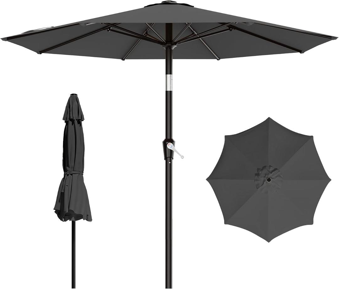AreShark 9 FT Patio Umbrella for Outdoor, Outdoor Table Umbrella with Push Button Tilt and Crank, Outdoor Patio Umbrellas with 8 Sturdy Ribs for Market, Garden, Pool (Gray)