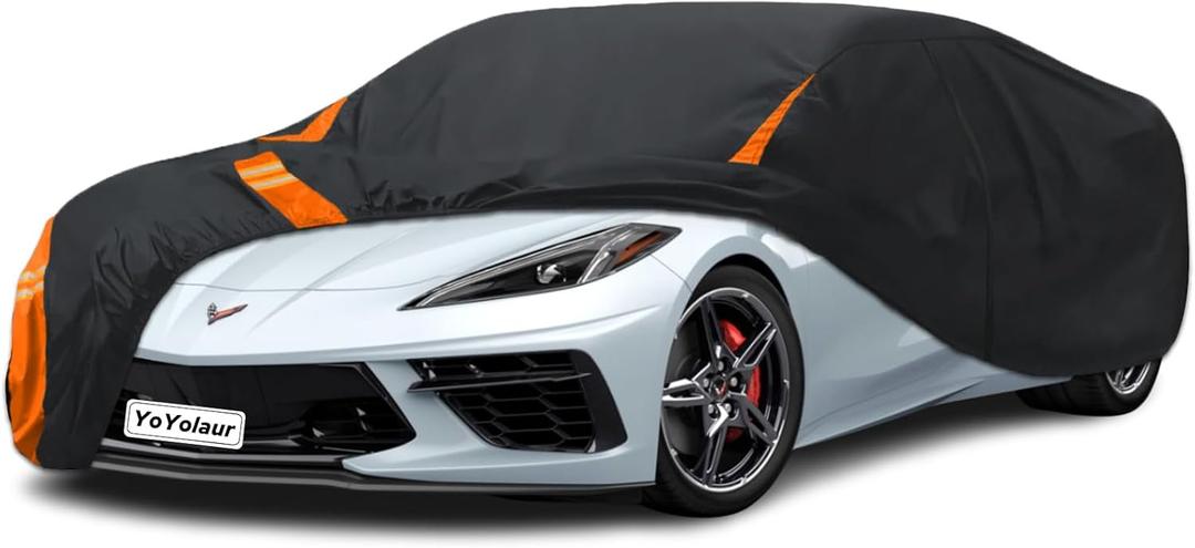 10-Layer for Chevy Corvette C8 Car Cover Waterproof All Weather for Automobiles, Outdoor Full Exterior Covers Soft Cotton Lining with Door Zipper, Fit for Corvette C8 2020-2025