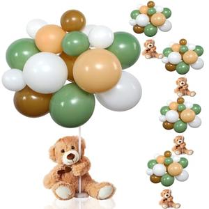 Meooeck 185 Pcs Bear Baby Shower Party Decorations Table Centerpieces 5 Pcs 13. 5'' Gender Reveal Bears 180 Balloons Kit Baby Shower Table Decor for Birthday Wedding(Green, Brown, Nude, White)